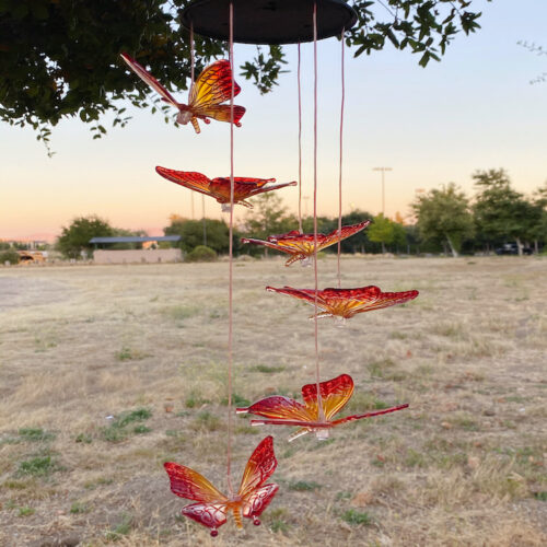 A0011 Maple Red Butterfly Solar Wind Chime LingBusiness